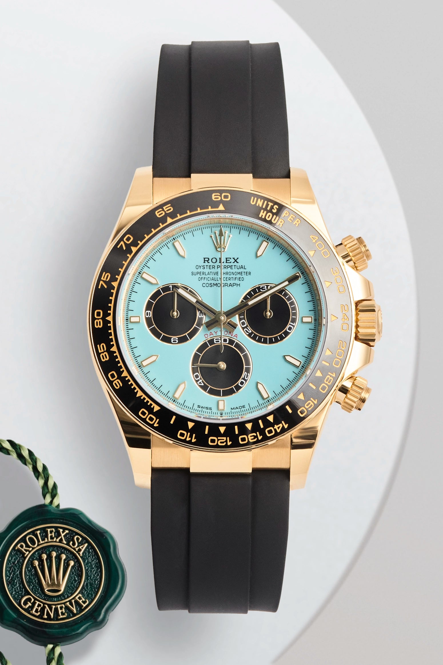 Rolex Daytona Yellow Gold Oysterflex Turquoise Dial 126518LN