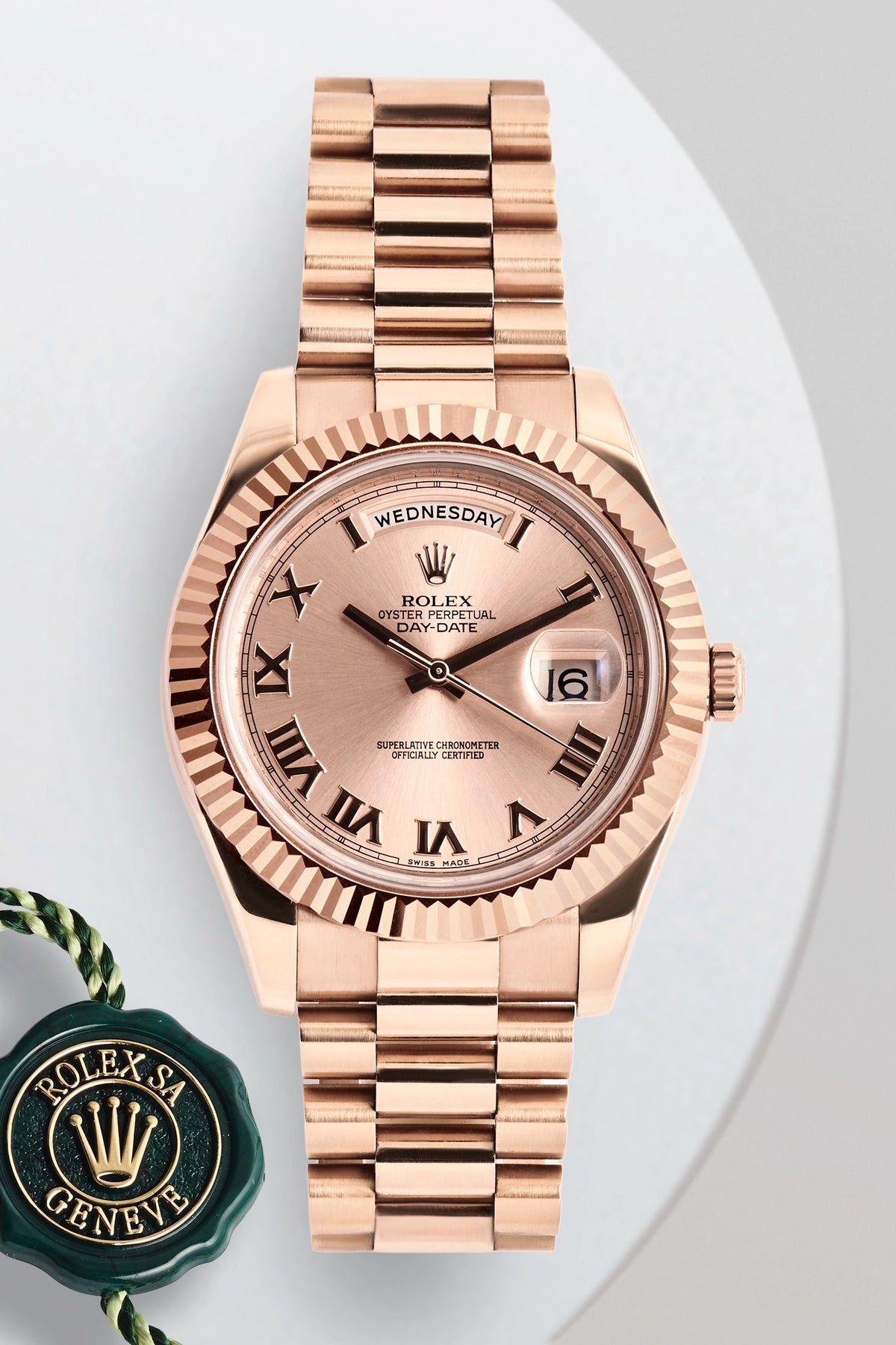 Rolex Day-Date II Everose Gold Sundust Roman Dial 218235