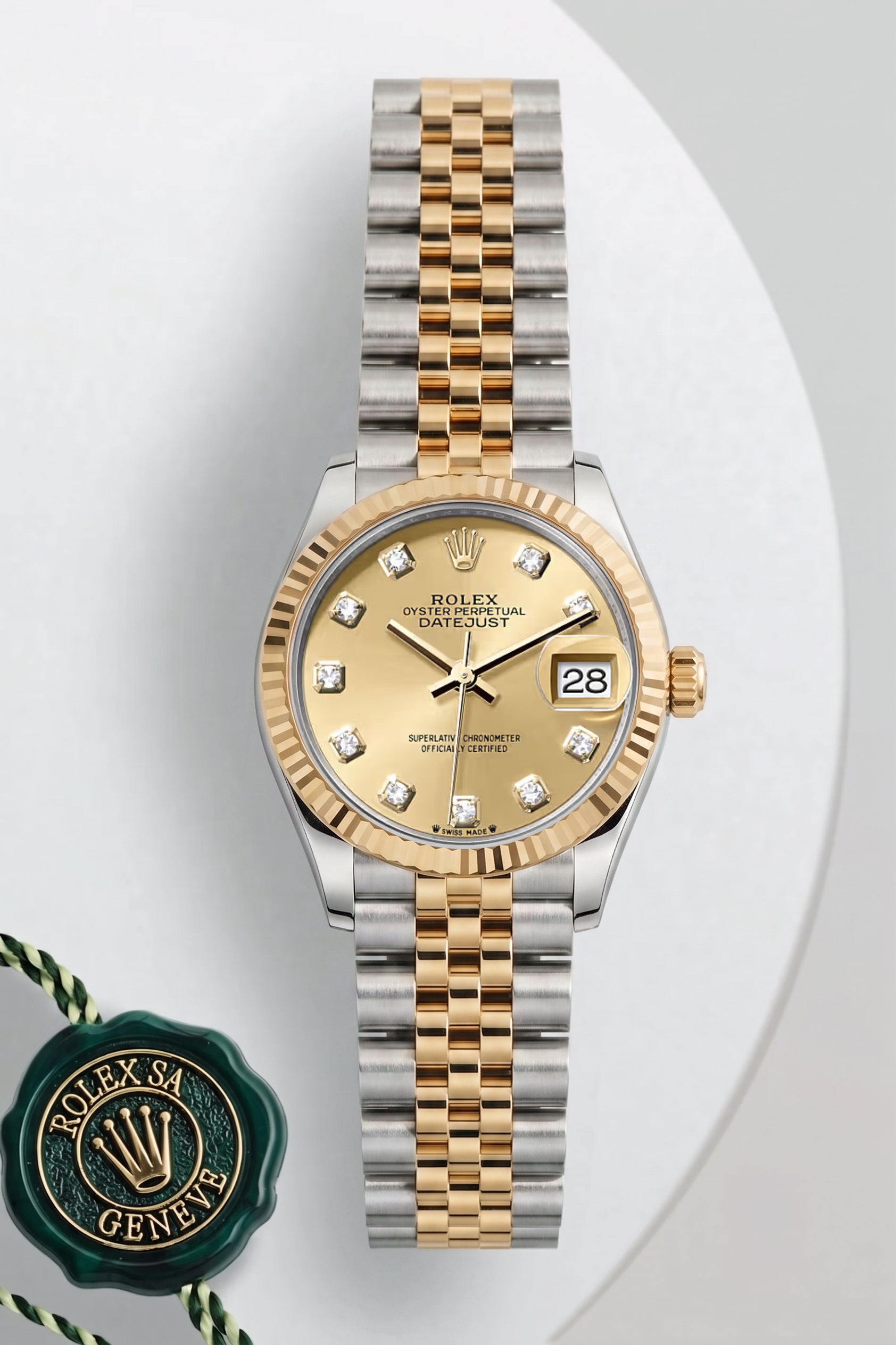 Rolex Lady-Datejust 28 Yellow Gold Champagne Diamond Dial 279173