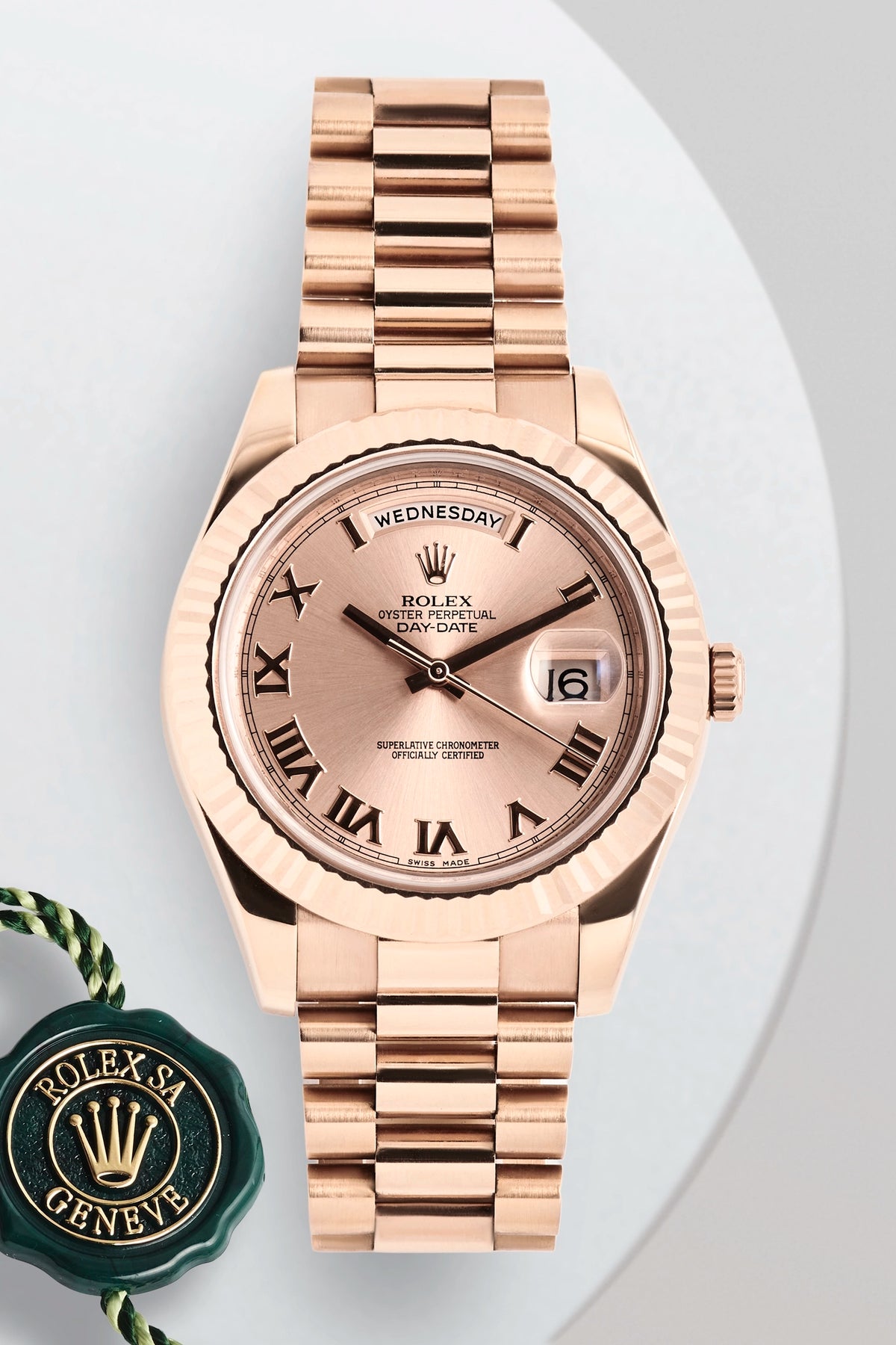 Rolex Day-Date II Everose Gold Sundust Roman Dial 218235