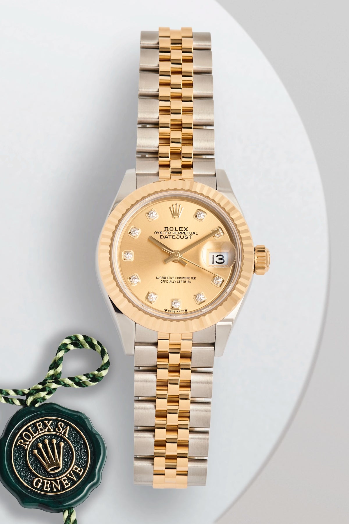 Rolex Lady-Datejust 28 Yellow Gold Champagne Diamond Dial 279173