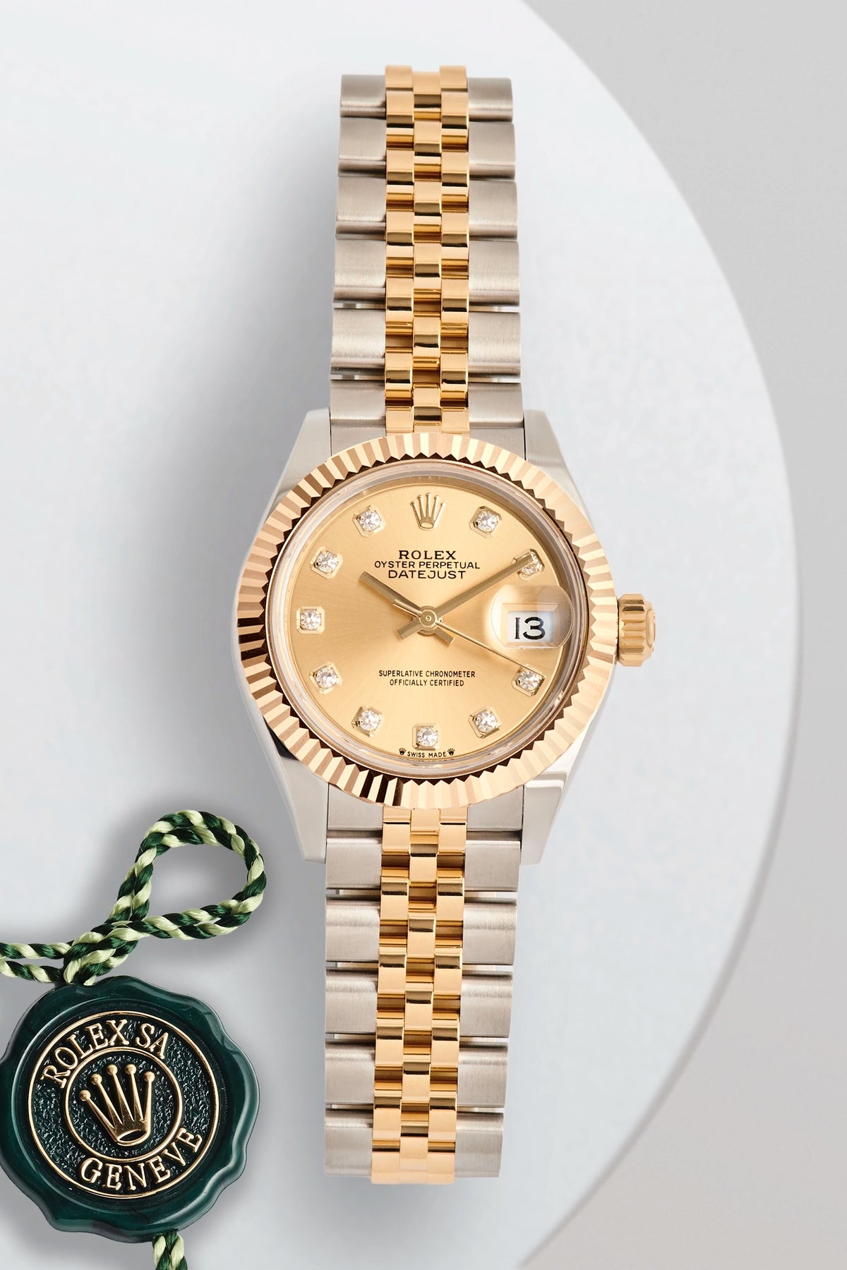 Rolex Lady-Datejust 28 Yellow Gold Champagne Diamond Dial 279173